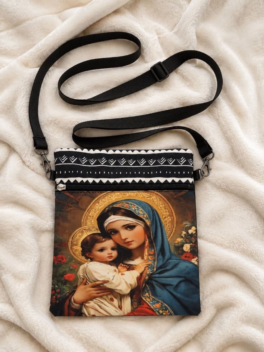 Virgin Mary and Baby Jesus Crossbody Bag